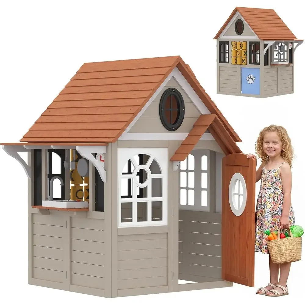 Qaba Kids Outdoor Playhouse - Qaba Outdoor Playhouse, Wooden Kids Playhouse